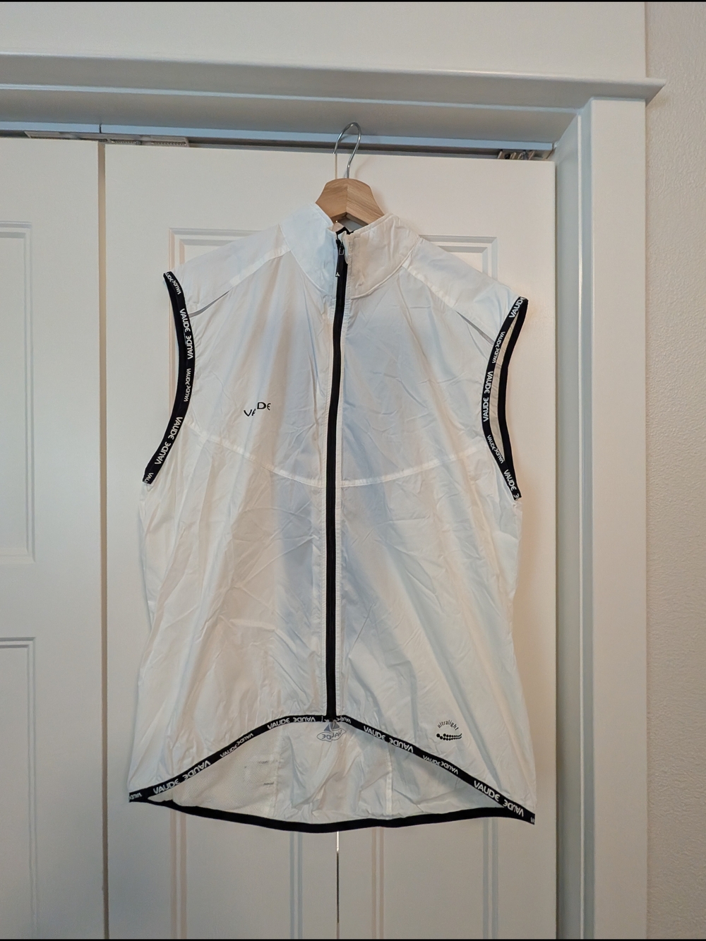 White Lightweight Wind Vest with Black Trim